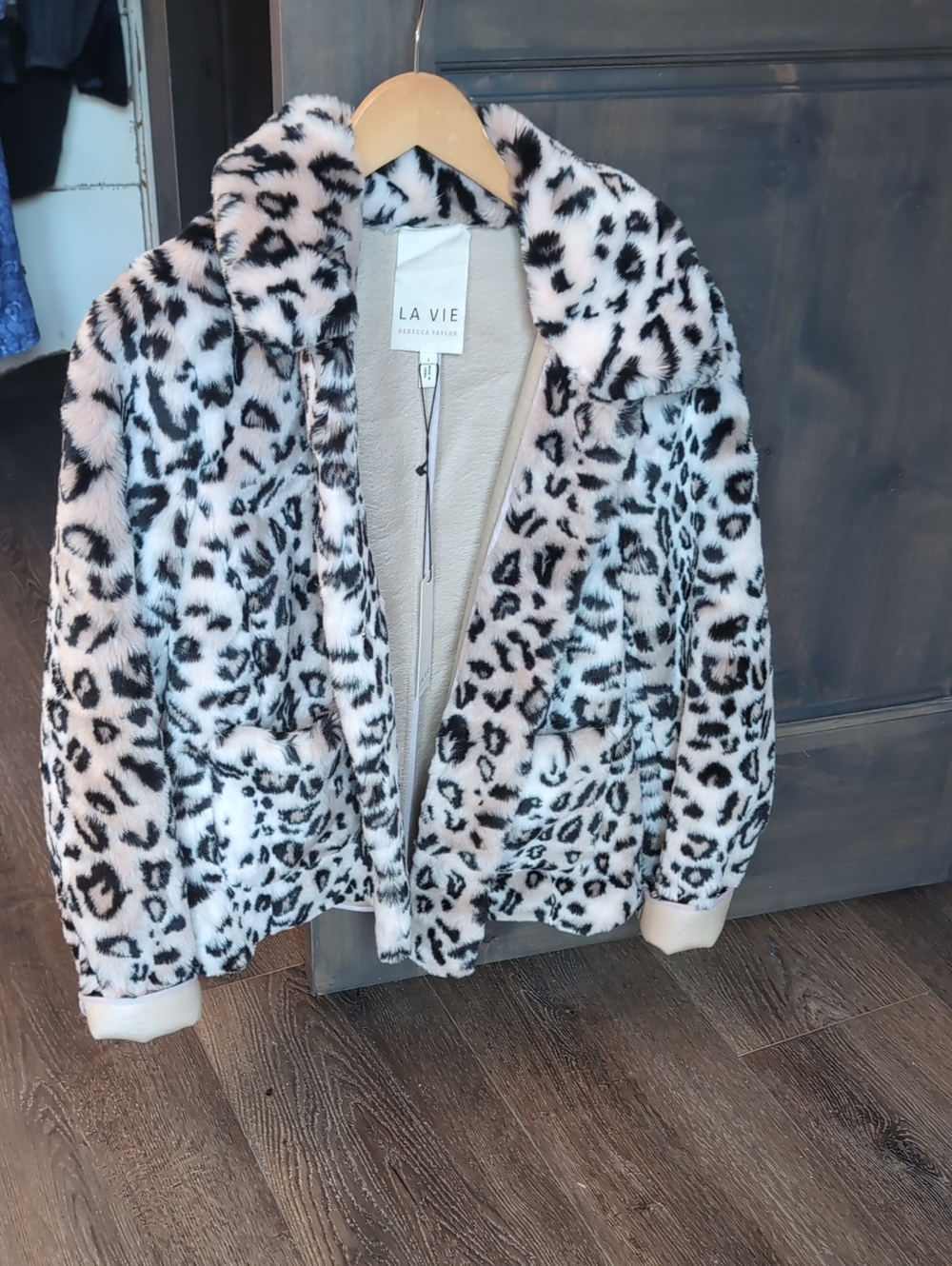 Rebecca Taylor La Vie White & Black Leopard Faux-Fur Jacket